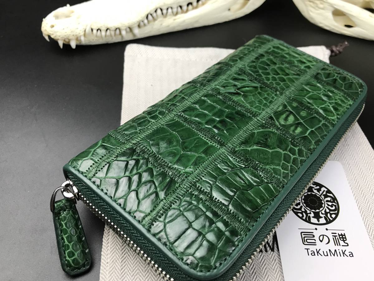 希少色 クロコダイル 長財布(正規品/新品未使用/本革/実物写真) クロコダイルラウンドファスナー長財布 藍染め仕様 本革 特大爪付き