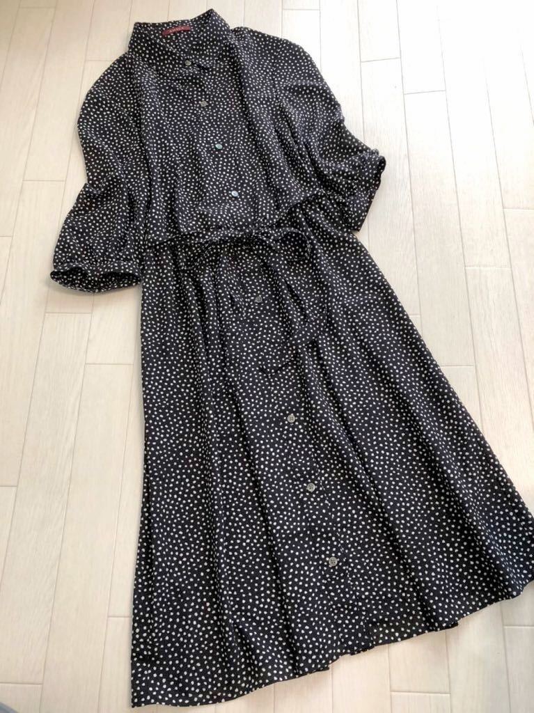 美品✨アマカAMACA ビッググレンシフォン　ワンピース　38 美品 AMACA リボン付き シフォンワンピース 38 アメリカンスリーブ