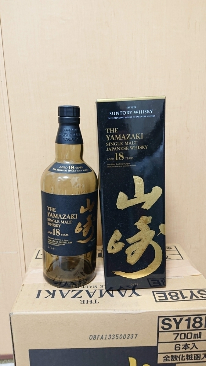 山崎 18年ウイスキー 空瓶・空箱6本セットおまけ一本