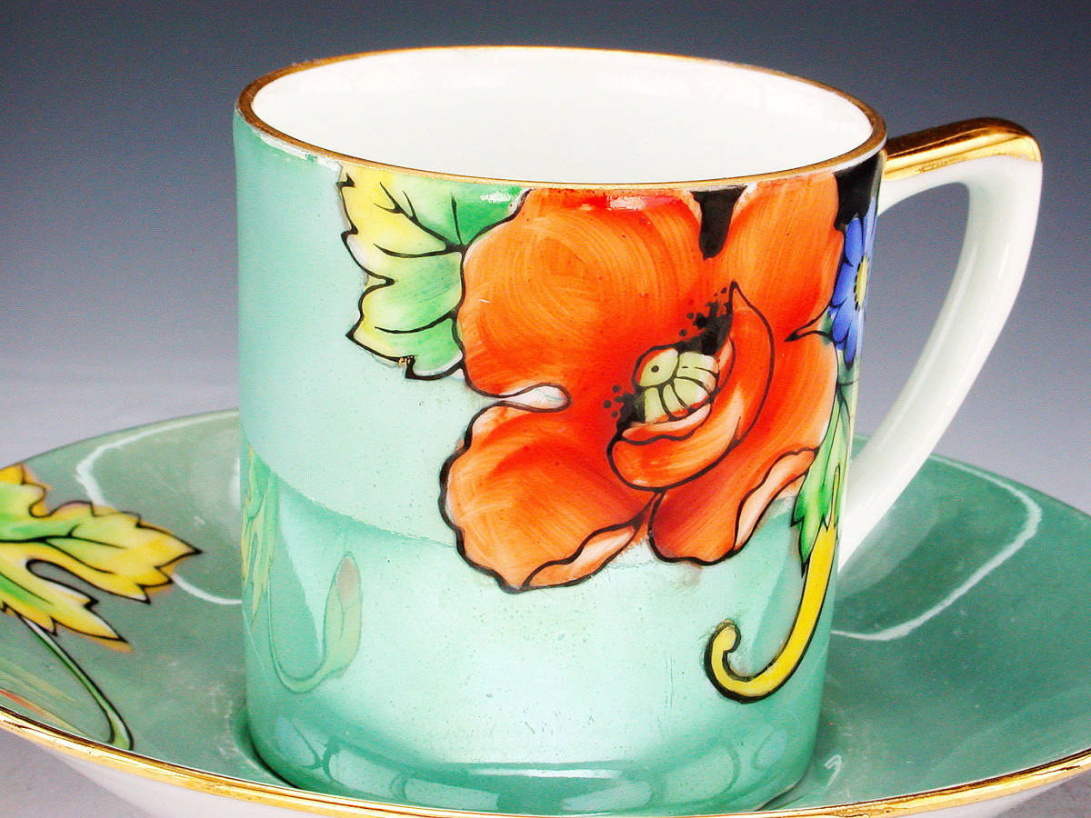 オールドノリタケ アールデコ期大銘品！金彩虹ラスター花籠絵図紋 南国