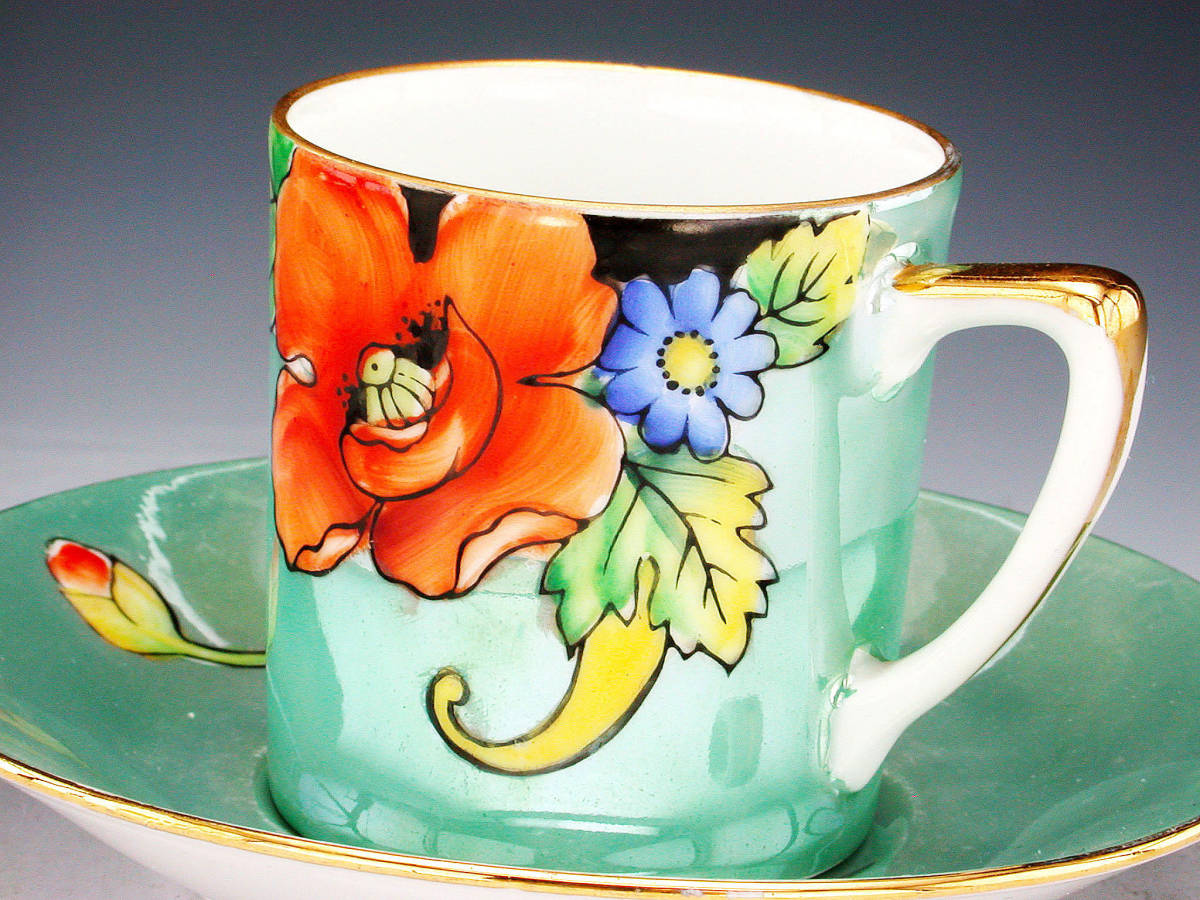 オールドノリタケ アールデコ期大銘品！金彩虹ラスター花籠絵図紋 南国