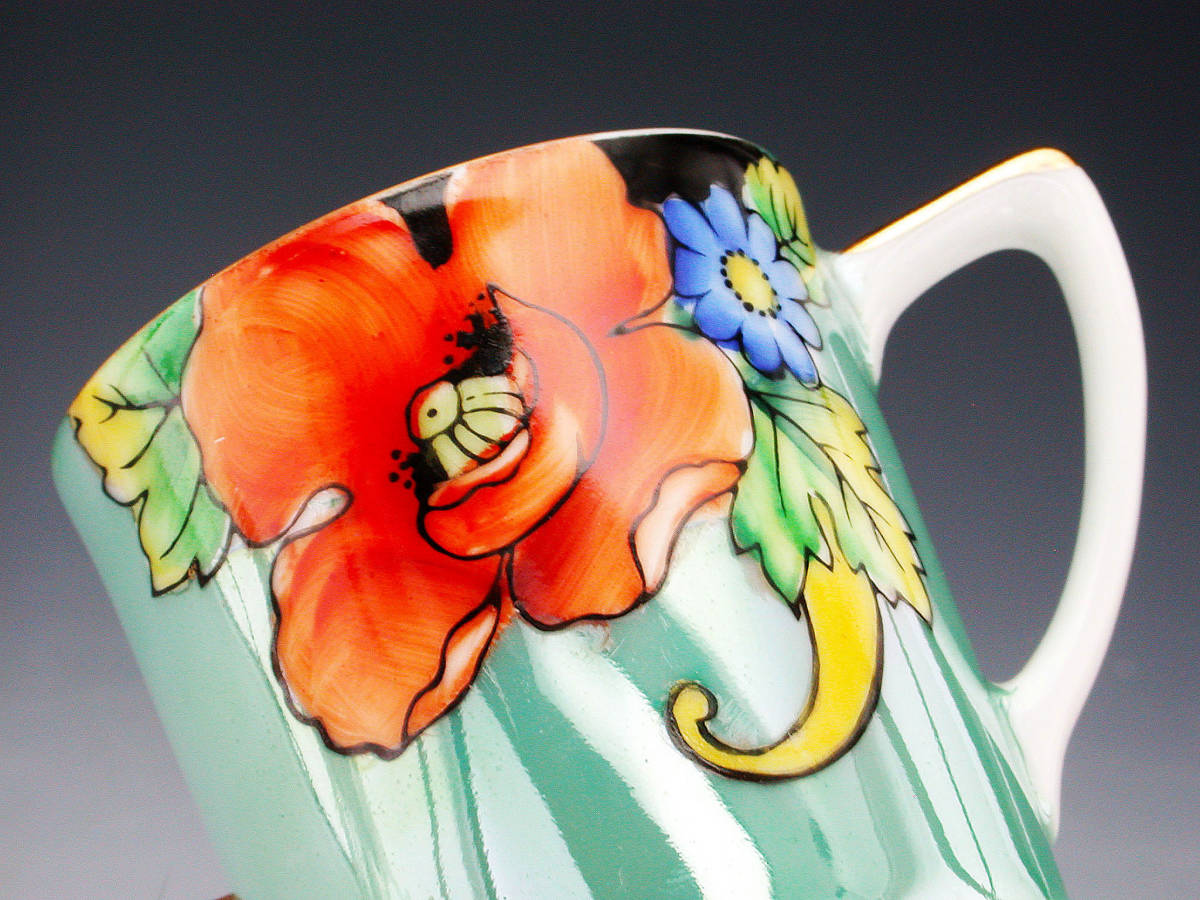 オールドノリタケ アールデコ期大銘品！金彩虹ラスター花籠絵図紋 南国
