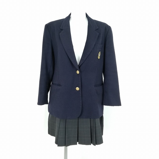 1円 ブレザー マイクロミニスカート 上下2点セット 指定 冬物 長袖 女子 学生服 東京忠生高校 紺 制服 中古 ランクB NA5553 1円 マイクロミニスカート ブレザー 大きいサイズ 指定 パレオ