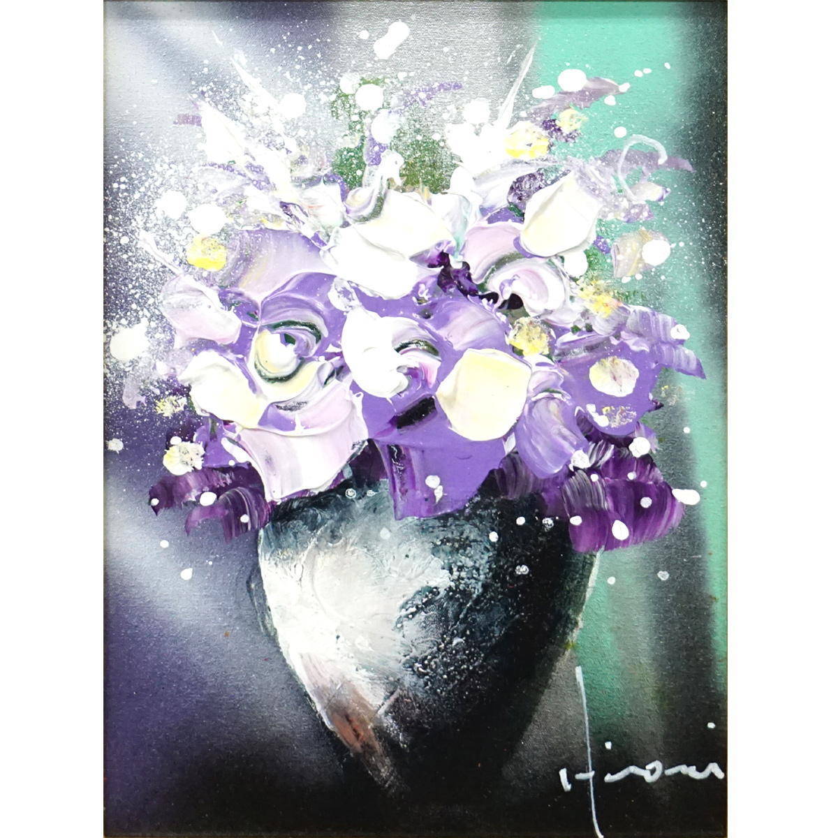 交渉可 おたからや美術画廊 立川広己 パープルの香り 油彩SM 静物画 花
