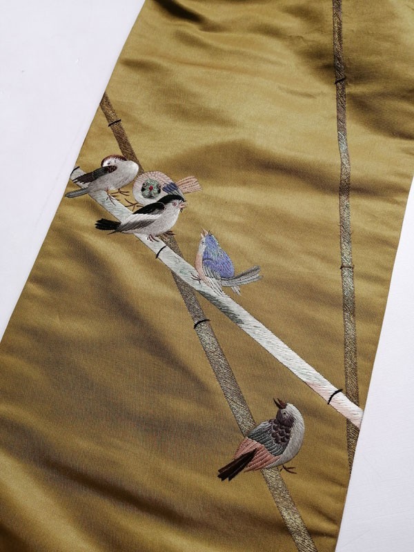 きものさらさ アンティーク 鳥 刺繍 名古屋帯 逸品 日本刺繍 正絹 大正  