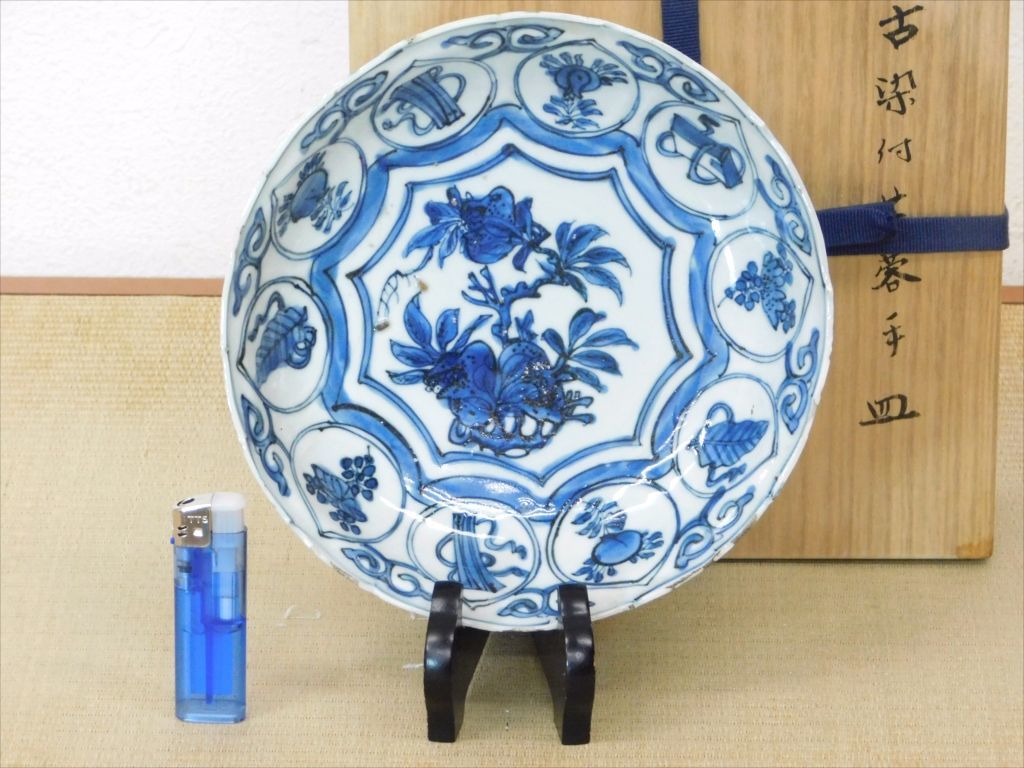 中国明時代　古染付芙蓉手　大皿　直径29cm 東K8-0330☆2Fトコルウ 古染付芙蓉手輪花皿（九客揃 明時代） 天平堂（TENPYODO） ⁄ Yahoo