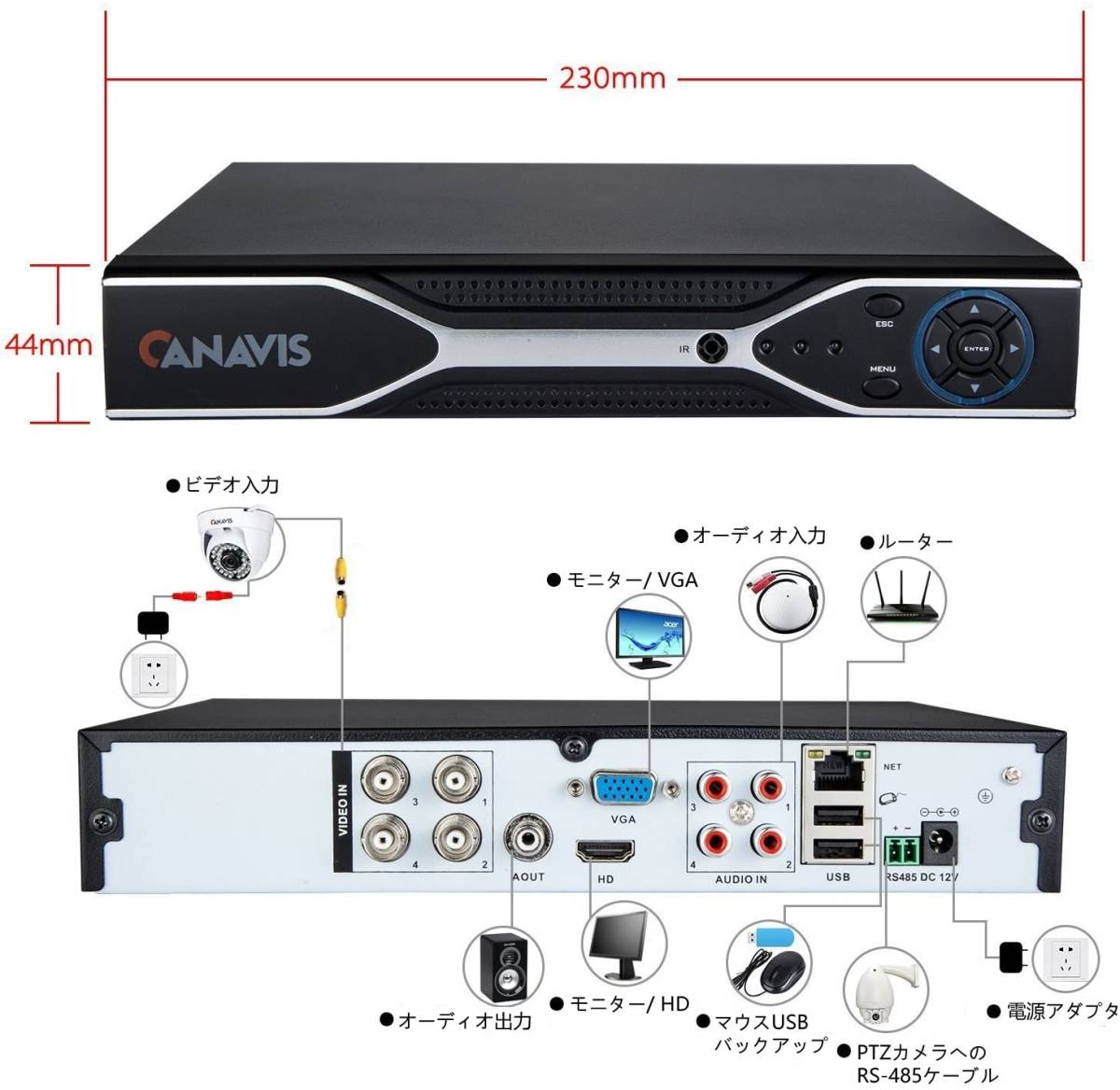 CANAVIS ドーム型防犯カメラ 720P 100万画素 録画 赤外線暗視 夜間 屋内用 モーション感知 遠隔監視 カメラ2個+4個 計6個セット HDD無し_3