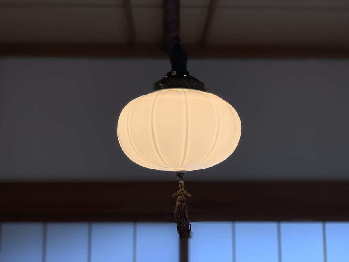 電傘 昭和レトロ 電笠 ランプシェード アンティーク 乳白 ガラス 大正 