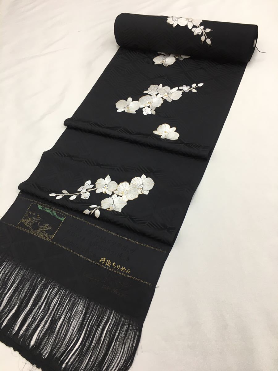 反物屋 刺繍 付け下げ 胡蝶蘭尽くし 白x金刺繍 紋意匠 正絹 反物 正絹