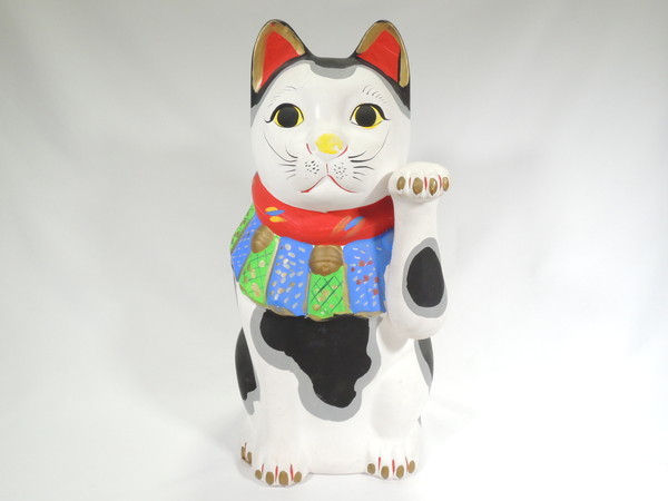 土人形 招き猫 三河系 旭土人形 特大/約52cm/三河土人形？/羽衣招き猫/