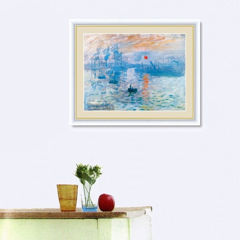 ☆クロード・モネ『印象：日の出（F4号）』高精彩工芸画 絵画 新品 額
