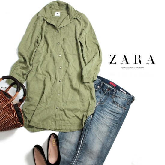 ザラzara 大人 カジュアル 長袖 とろみ テンセルデニム シャツワンピース M カーキ グリーン 緑 ワンピース 売買されたオークション情報 Yahooの商品情報をアーカイブ公開 オークファン Aucfan Com