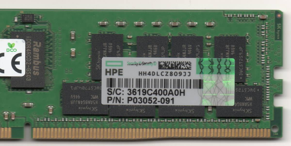 HPE純正，SKhynix、DDR4-2933、ECC Registered、32GB、中古 Z4G4/Z6G4