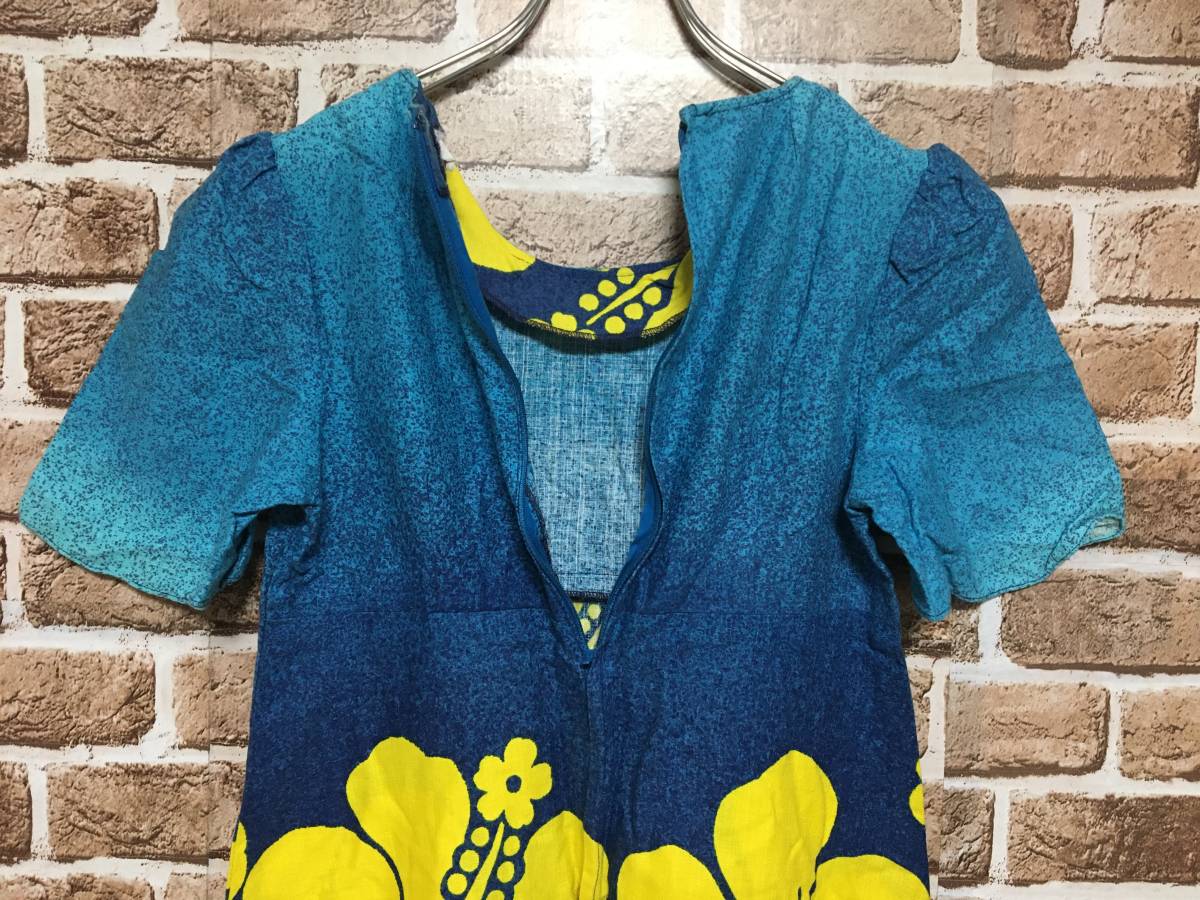 Hawaii ハワイアンドレス 13号 L ムームー ワンピース ブルー イエロー ハイビスカス柄 アロハ フラダンス 背面チャック 激安 格安 フラダンス 売買されたオークション情報 Yahooの商品情報をアーカイブ公開 オークファン Aucfan Com