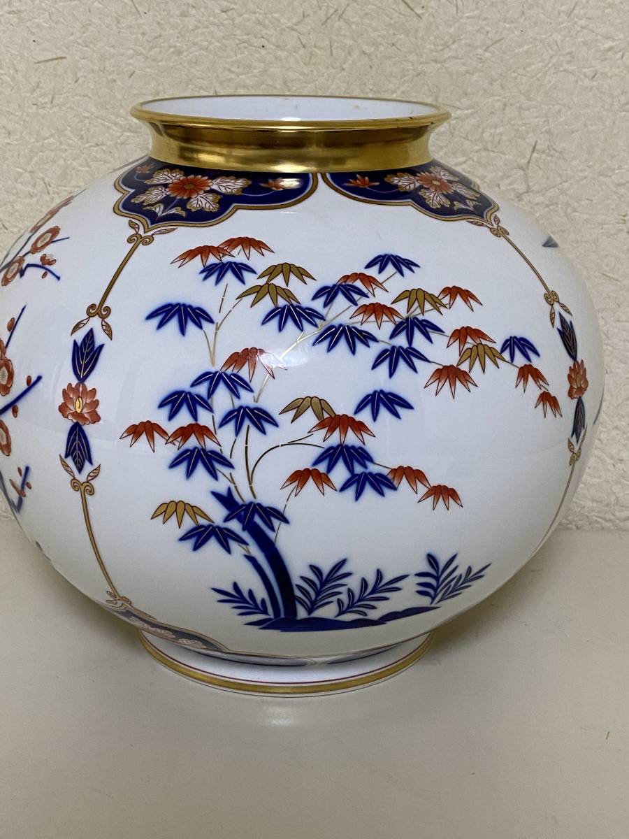 花瓶 香蘭社 磁芸工房謹製 四君子 壺 染錦模様 金彩 磁藝工房謹製 希少