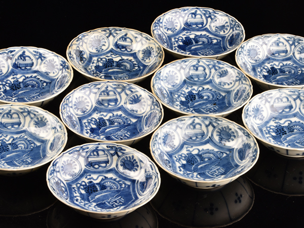 X208 年代物 中国景徳鎮窯 崇禎年製 青花磁器 古染付 祥瑞