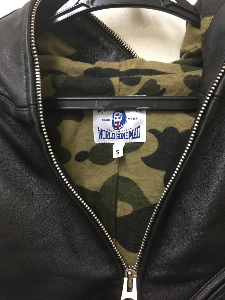 A BATHING APE レザー シャーク パーカー S ブラック 黒 レザー