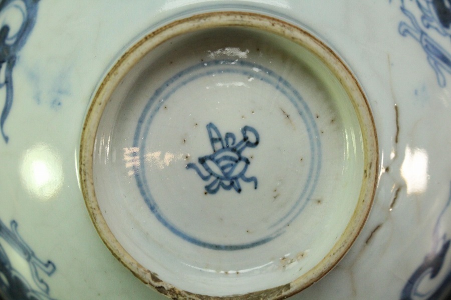 流】中国古玩 時代 古染付鉢十客 JQ602 中国明時代 古染付兜鉢 木箱付