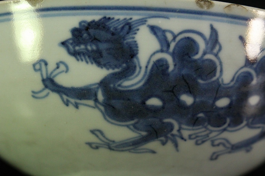 X208 年代物 中国景徳鎮窯 崇禎年製 青花磁器 古染付 祥瑞捻花文菓子器