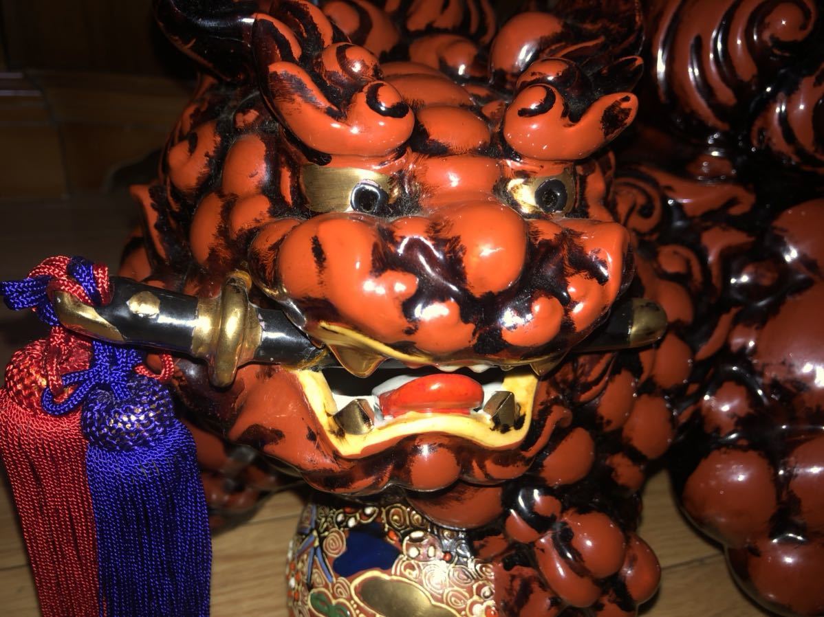希少・九谷焼須栄義 獅子 打出の小槌 盛 縁起物 金運 置物 魔 九谷 獅子 須