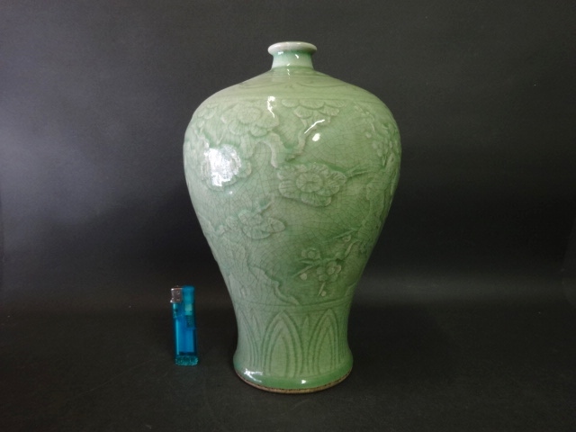 広吉堂】中国 青磁 花瓶 古美術 骨董品 時代不明 花器 詳しい方 美品