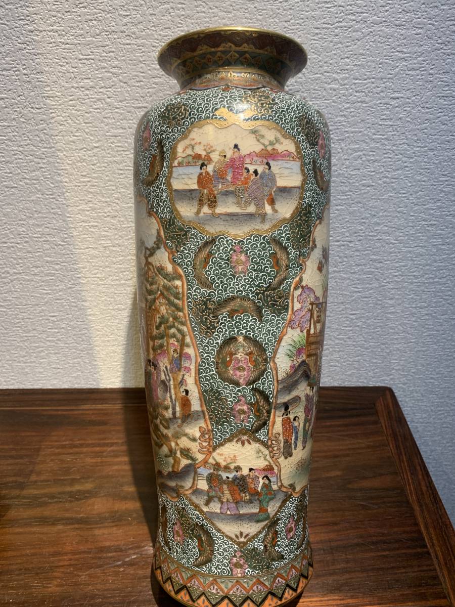 ◇◇ A107) 九谷焼 松本佐吉 赤絵 金彩 色絵葡萄文 花入 花瓶 ◇◇