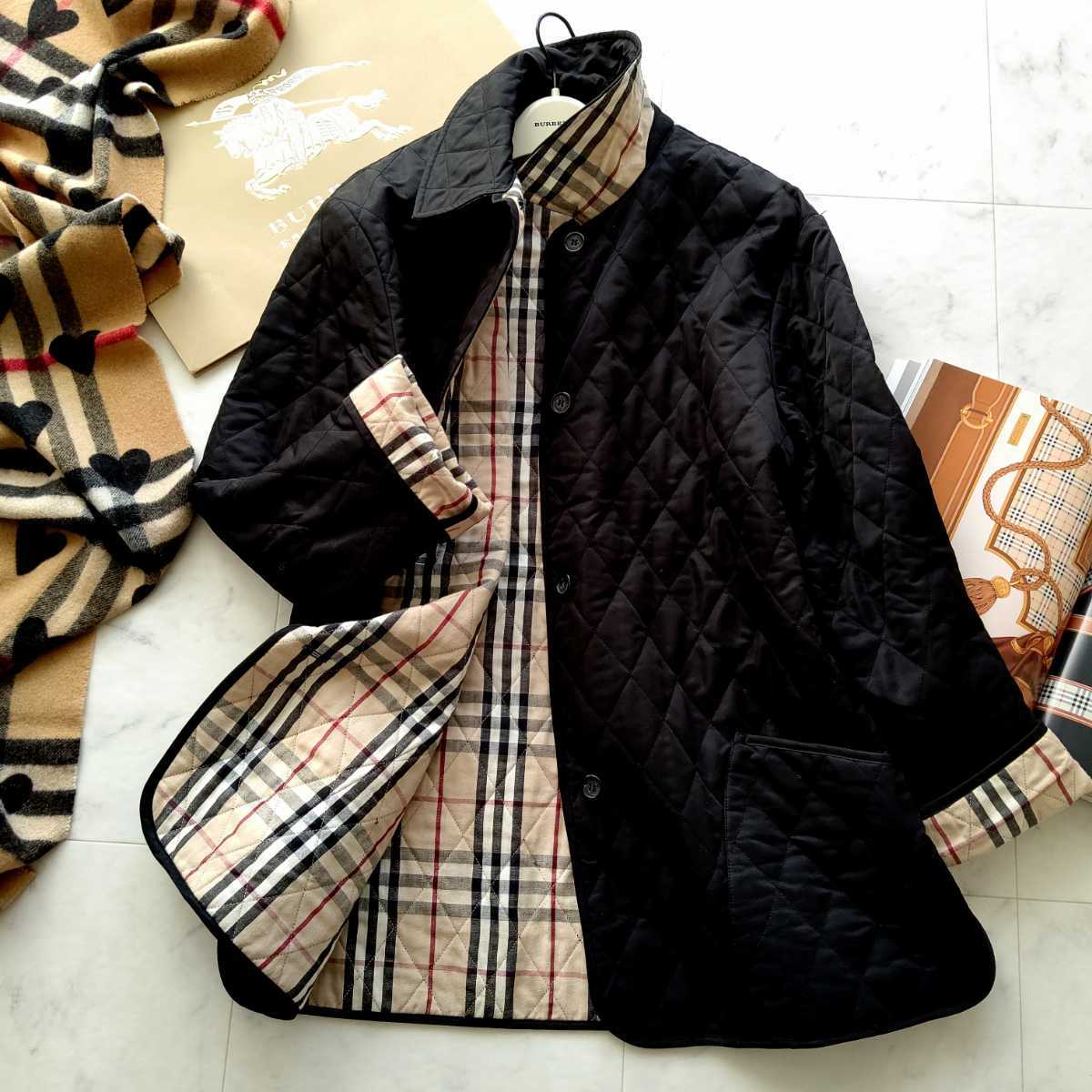 大きいサイズ バーバリーロンドン BURBERRY キルティングコート キルティングジャケット 中綿 英国製 ノバチェック 通勤 ビジネス ブラック