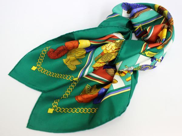 目玉！】美品！エルメス カレ 大判スカーフ CHOCS EN PLUMES☆緑