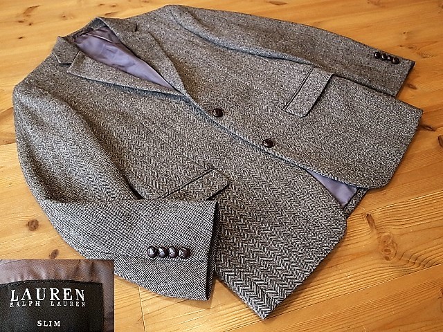 美品 RALPH LAUREN ラルフローレン 秋冬 ２釦 ヘリンボーン ツイード ジャケット 39R M相当