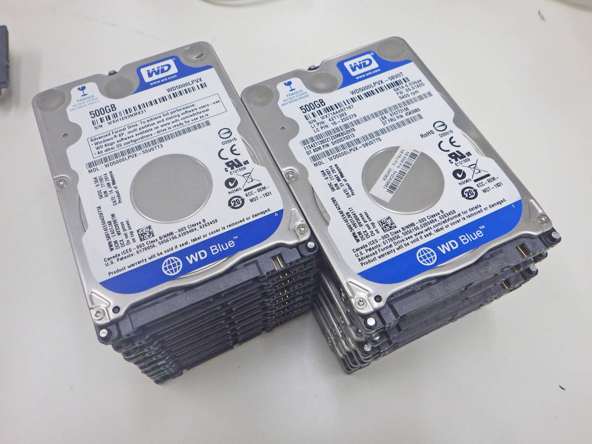 中古HDD 20台Set 2.5インチ WD5000LPVX 7mm 500GB SATA HDD 内蔵 周辺機器