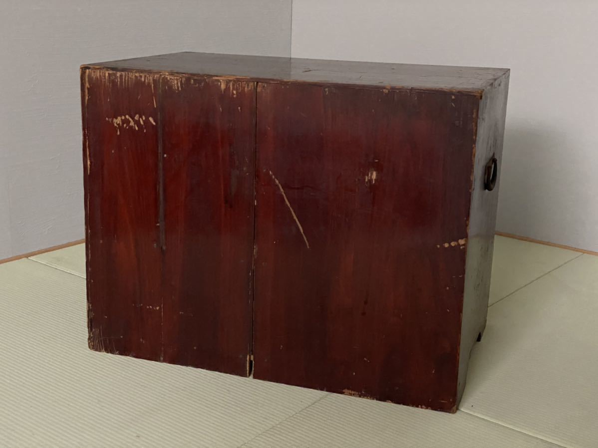 当時物 面欅無垢 引き出し 4杯 和箪笥 高さ約45.5cm 杉無垢 小振り 天然無垢材 打ち出し金具 タンス チェスト 和家具 姫箪笥_4