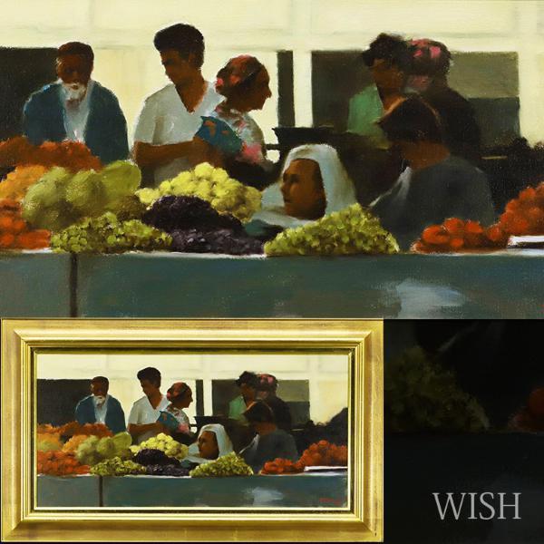 真作】【WISH】藤田忠夫「果実屋」油彩 約20号 大作 ◇人物像 〇シルク
