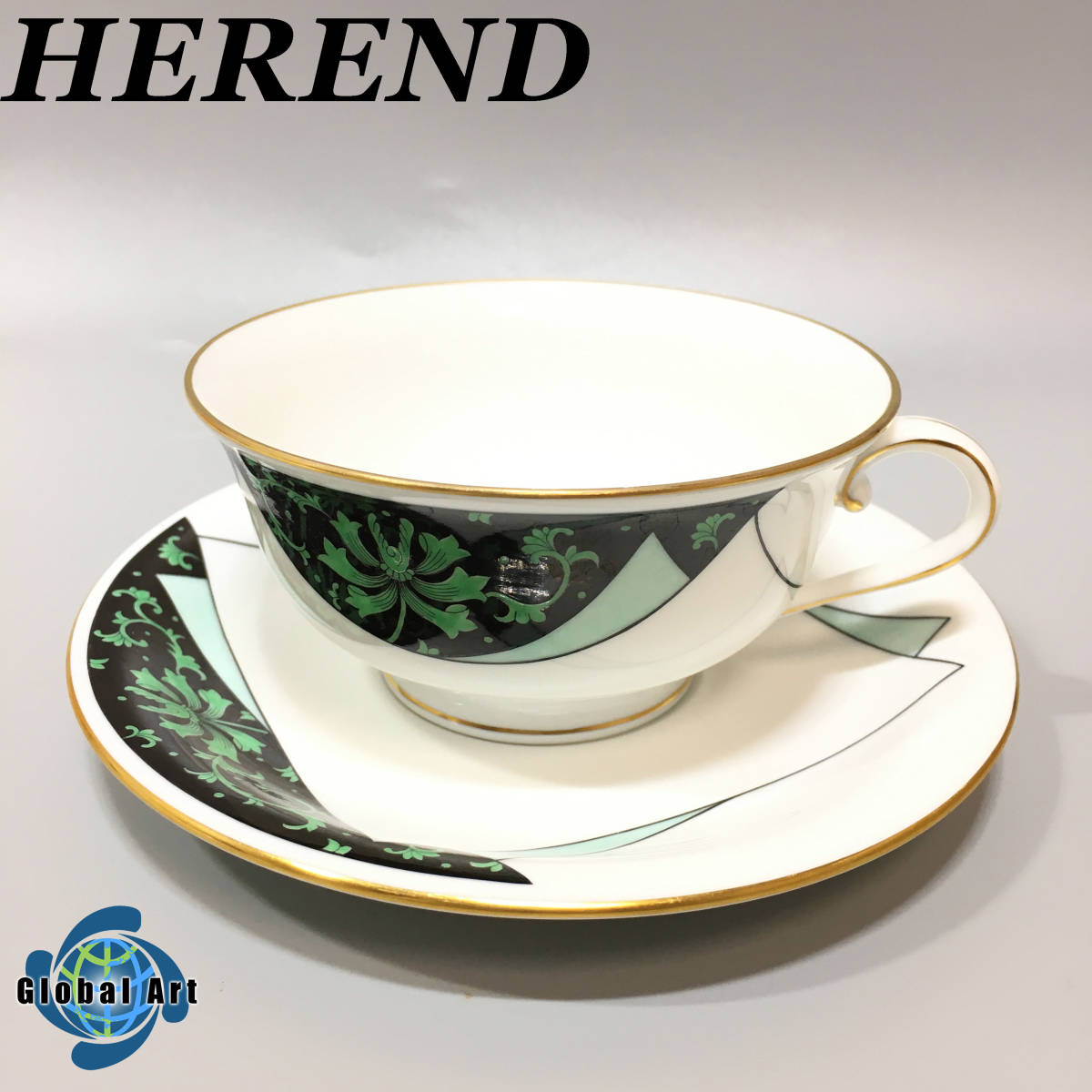 ☆A09365/HEREND ヘレンド/金彩/カップ&ソーサー/皇帝の牡丹/グリーン 