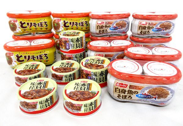  送料200円 税込220円 os462 ニッスイ 白身魚のそぼろ 赤貝味付 等 4種 19点 シンオク(缶詰、瓶詰)｜売買されたオークション情報、yahooの商品情報をアーカイブ公開 - オークファン 缶詰、瓶詰