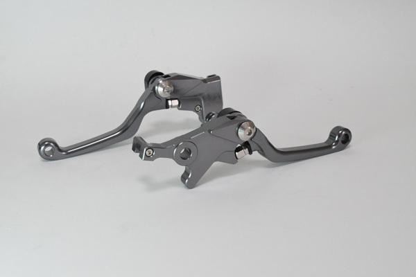 限定!!　KAWASAKI　KLX250/D-TRACKER X　　KLX125/D-TRACKER125可倒式 アルミ　ブレーキ、クラッチレバー　ガンメタ　　新品