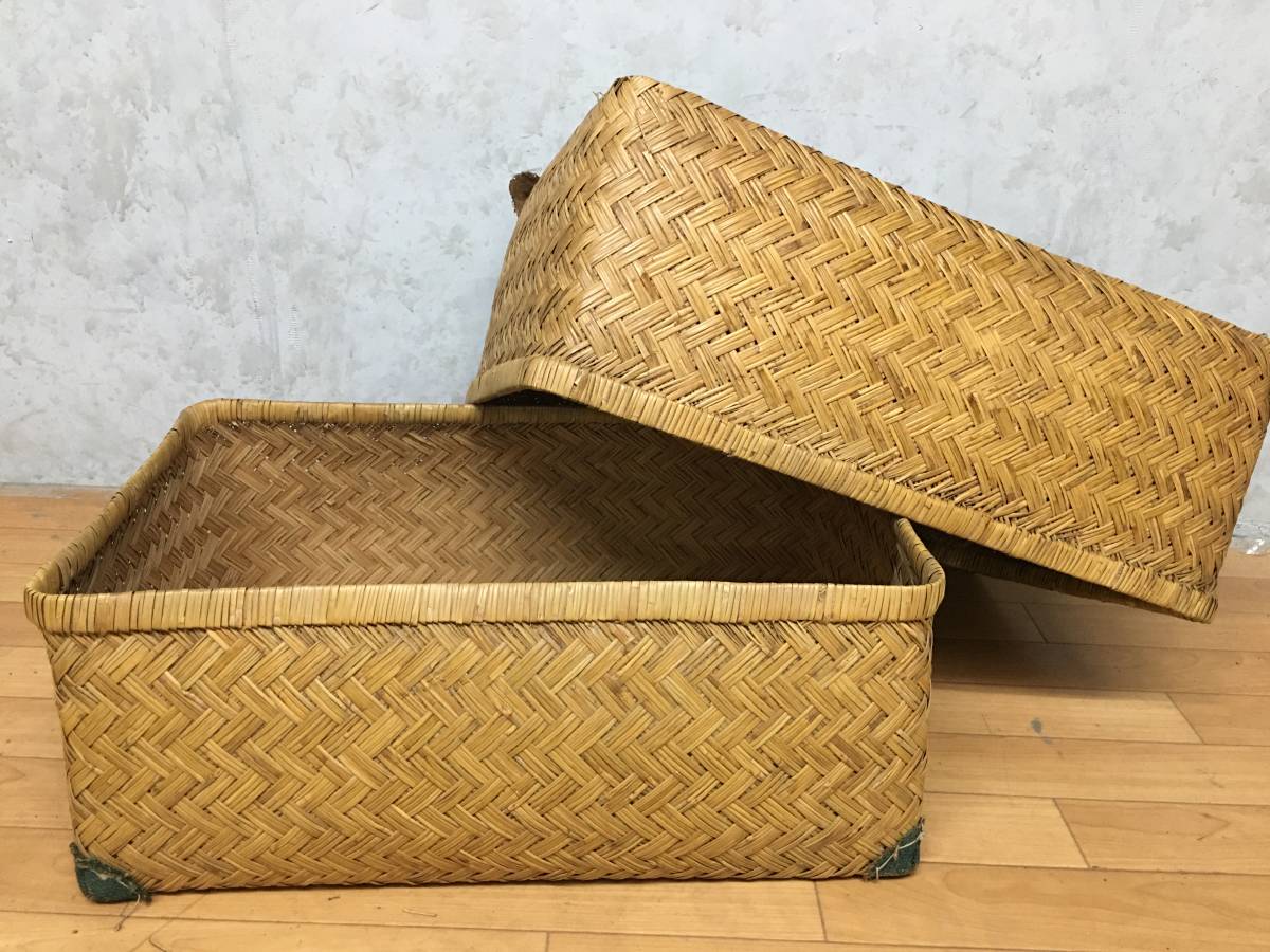 ba2/96 昭和レトロ 柳行李 柳こうり 衣装箱 かご 衣装ケース 古道具 アンティーク 編み 収納箱 縦57cm×横35.5cm×高さ ...