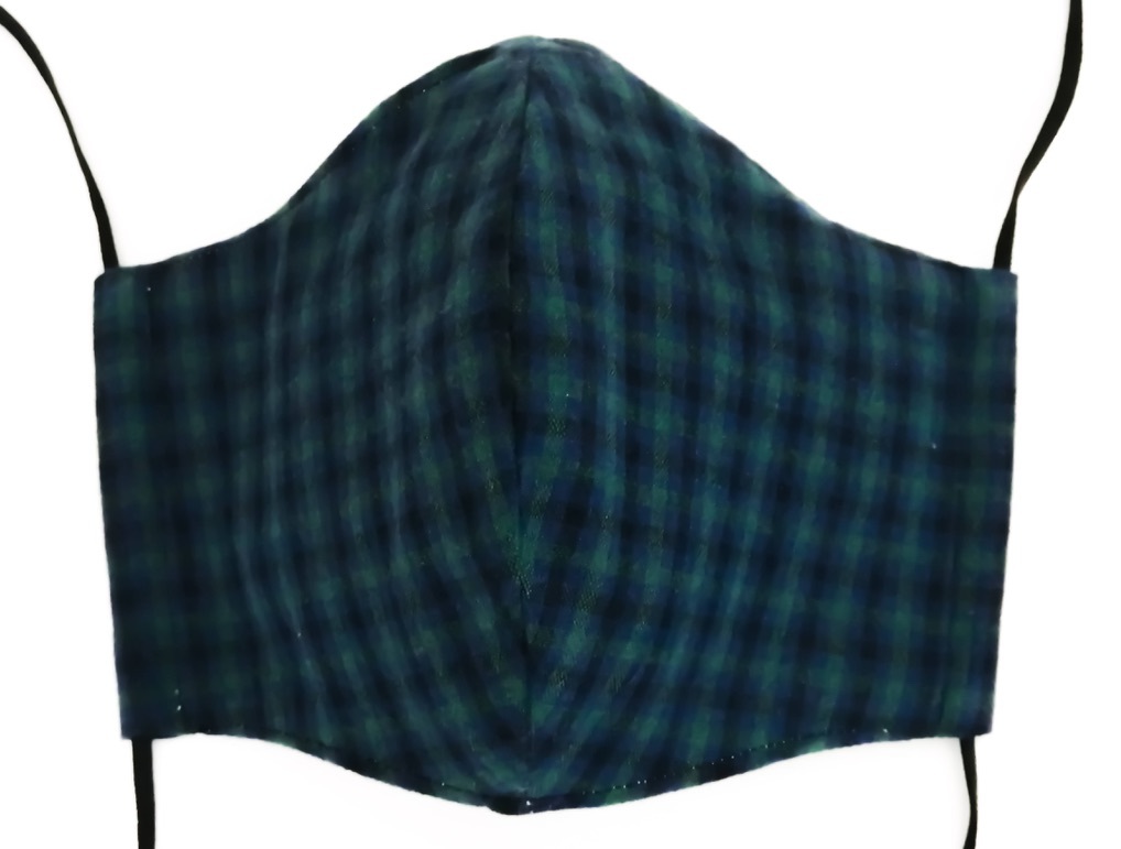 ダークグリーン チェック柄 CH-dgr1♪メンズサイズ♪おしゃれ 立体 インナーマスク 薄地 ダブルガーゼ ハンドメイド 黒ゴム紐つき 送料無料_1