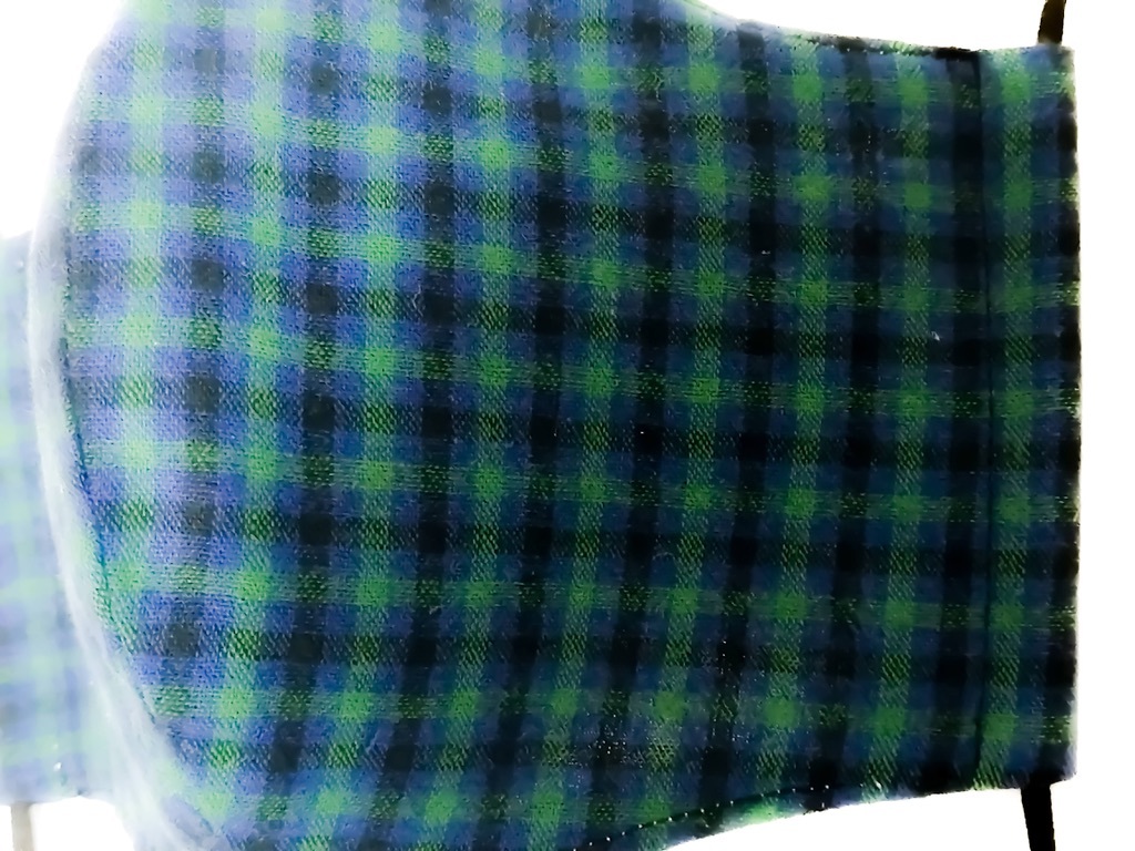 ダークグリーン チェック柄 CH-dgr1♪メンズサイズ♪おしゃれ 立体 インナーマスク 薄地 ダブルガーゼ ハンドメイド 黒ゴム紐つき 送料無料_2