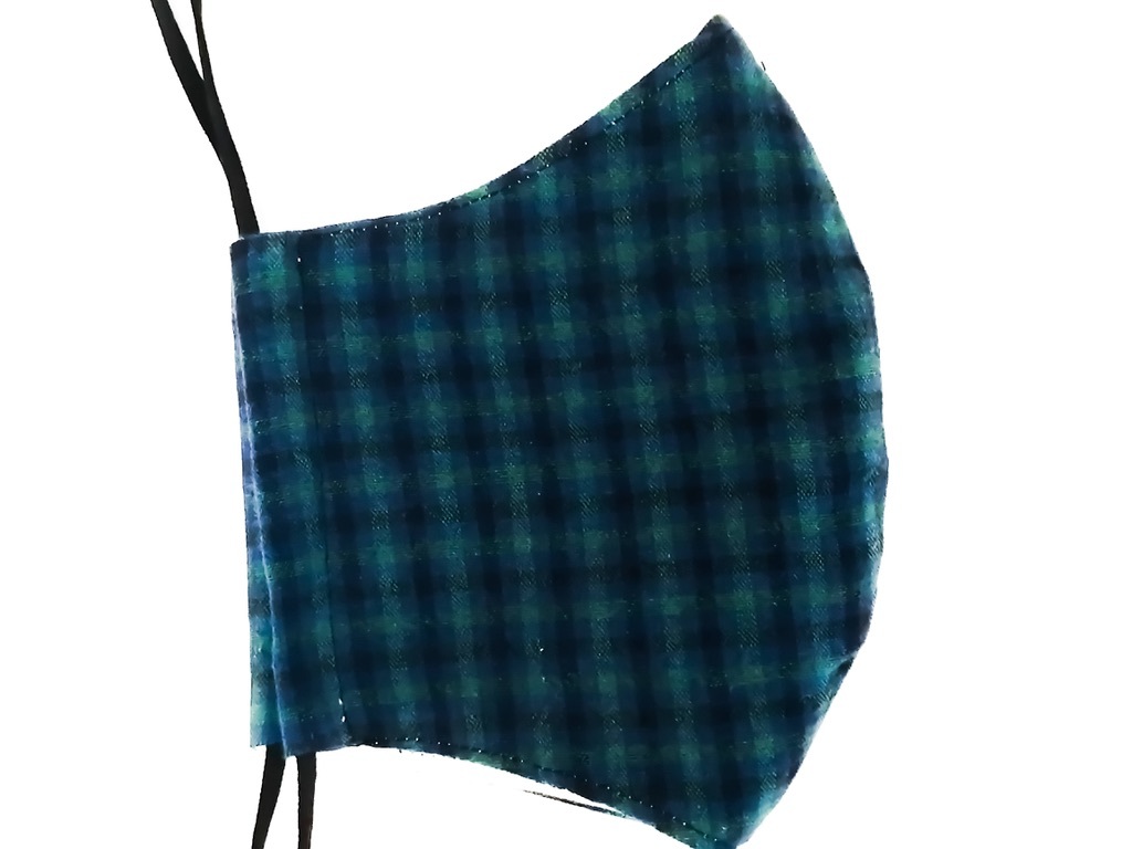 ダークグリーン チェック柄 CH-dgr1♪メンズサイズ♪おしゃれ 立体 インナーマスク 薄地 ダブルガーゼ ハンドメイド 黒ゴム紐つき 送料無料_3