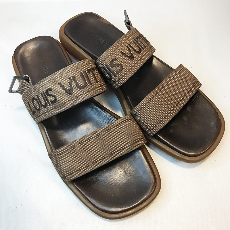 LOUIS VUITTON ルイ・ヴィトン サンダル ロゴ ブラウン メンズ 難有 qob.2172
