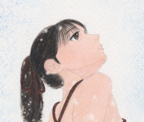 オリジナル 手描きイラスト 原画 女の子 B5 創作 黄色 白 花 手描き