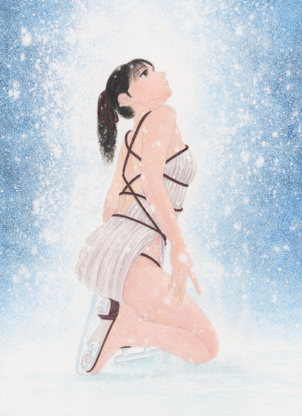 オリジナル 手描きイラスト 原画 女の子 B5 創作 黄色 白 花 手描き