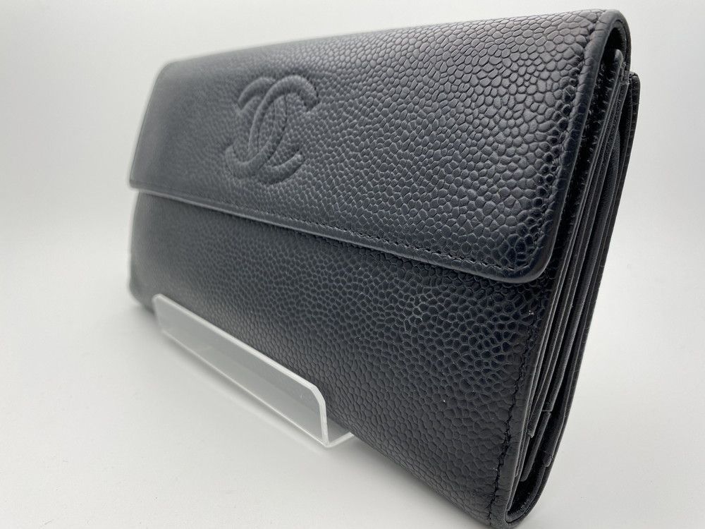 CHANEL キャビアスキン Wホック長財布 シャネル 財布 ココマーク刺繍 