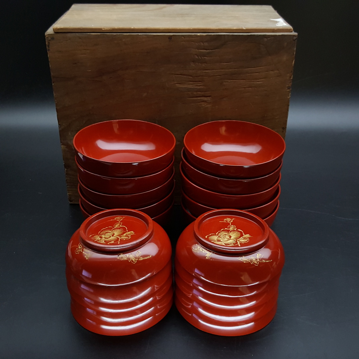 木製 輪島塗 吸物椀 漆器 蓋付椀 お煮物椀 5客 沈金蒔絵 沈金