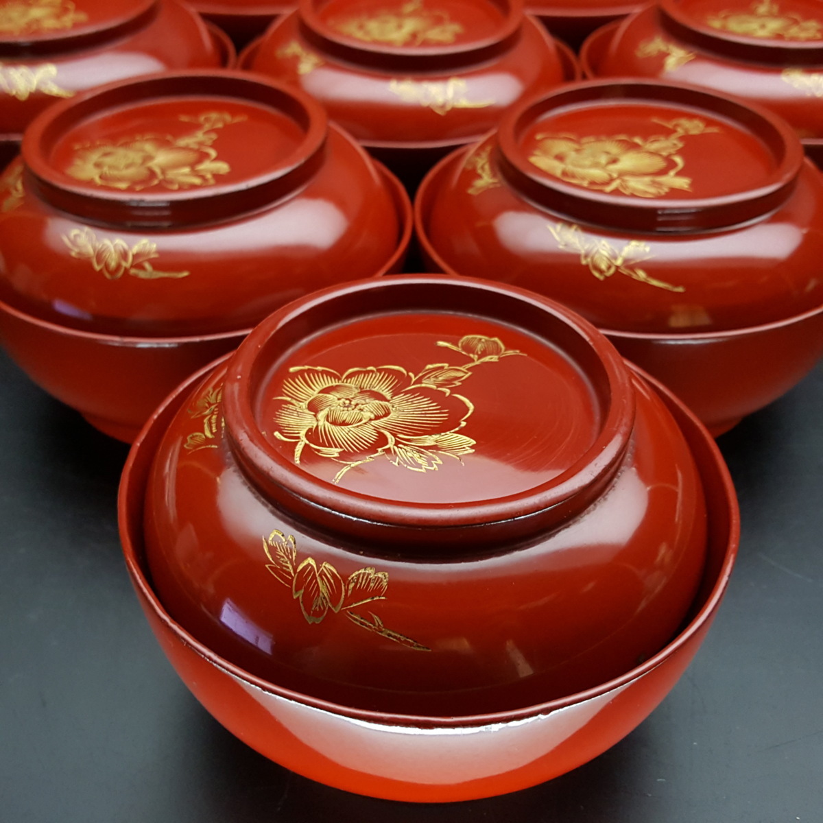 木製 輪島塗 吸物椀 漆器 蓋付椀 お煮物椀 5客 沈金蒔絵 沈金