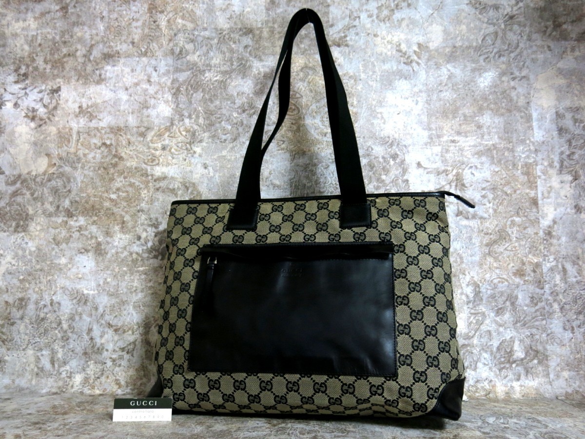 □美品□GUCCI グッチ□メンズ□GG キャンバス カーフ レザー 本革 