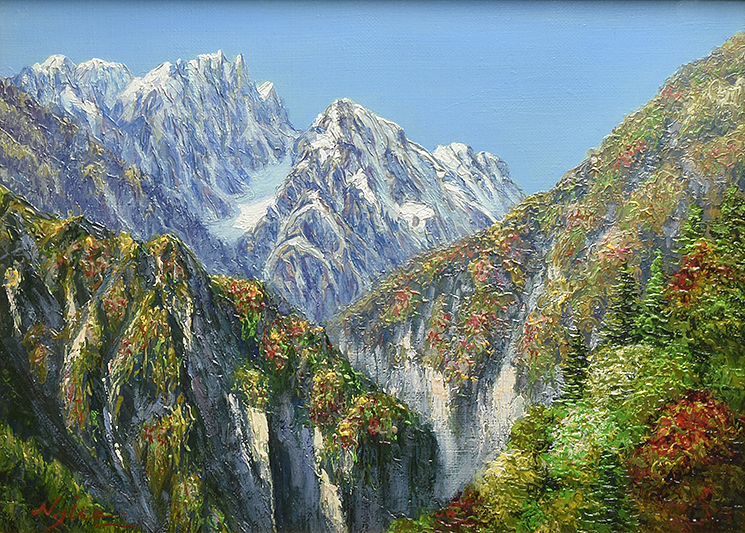 中野 治郎 「樽沢より剣岳」 油彩 F4 額装 】 油絵 風景画 【公式通販】