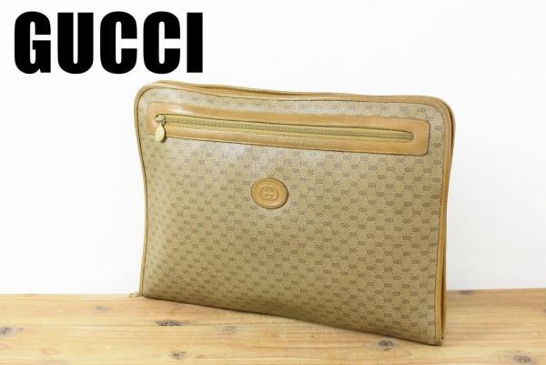 A6167 OLD GUCCI グッチ GG ZIP開閉 総柄 ロゴ クラッチバッグ セカンドバッグ メンズ PVC レザー