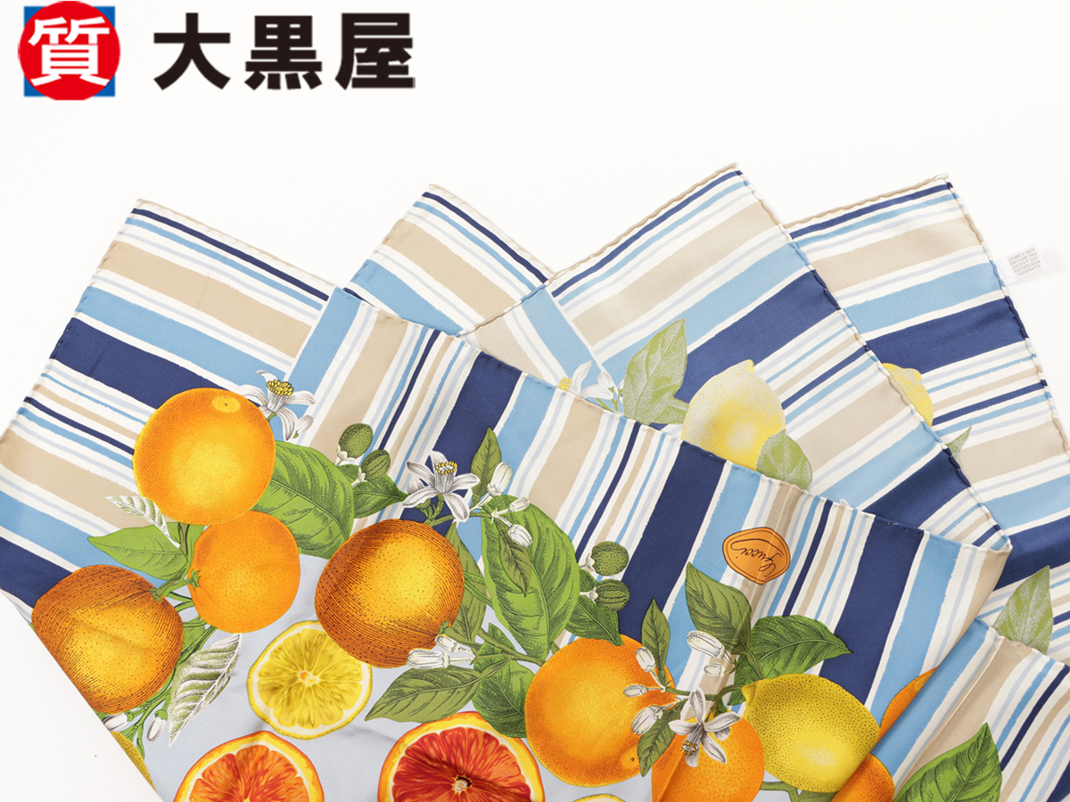 GUCCI グッチ スカーフ シルク オレンジ フルーツ柄 ヴィンテージ