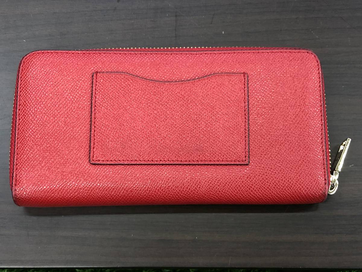 美品 COACH コーチ ラウンド ファスナー 長財布 赤 レッド レザー 